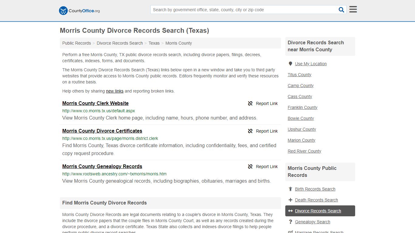 Morris County Divorce Records Search (Texas) - County Office
